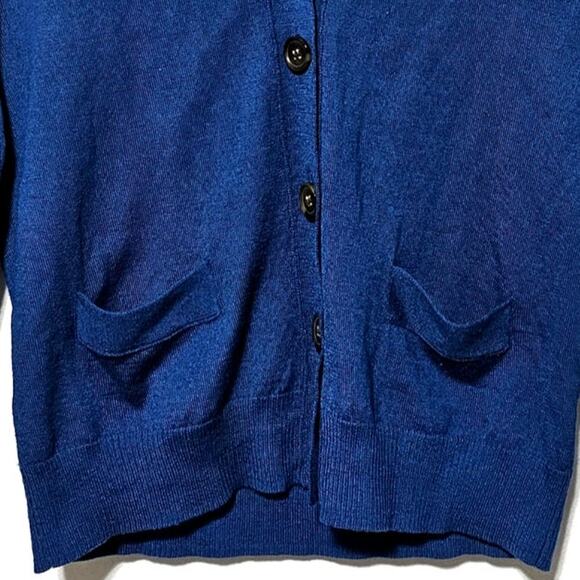 J. Crew Cardigan Vintage 80's Blue Wool Blend Pockets Women's Size Medium - Picture 3 of 6